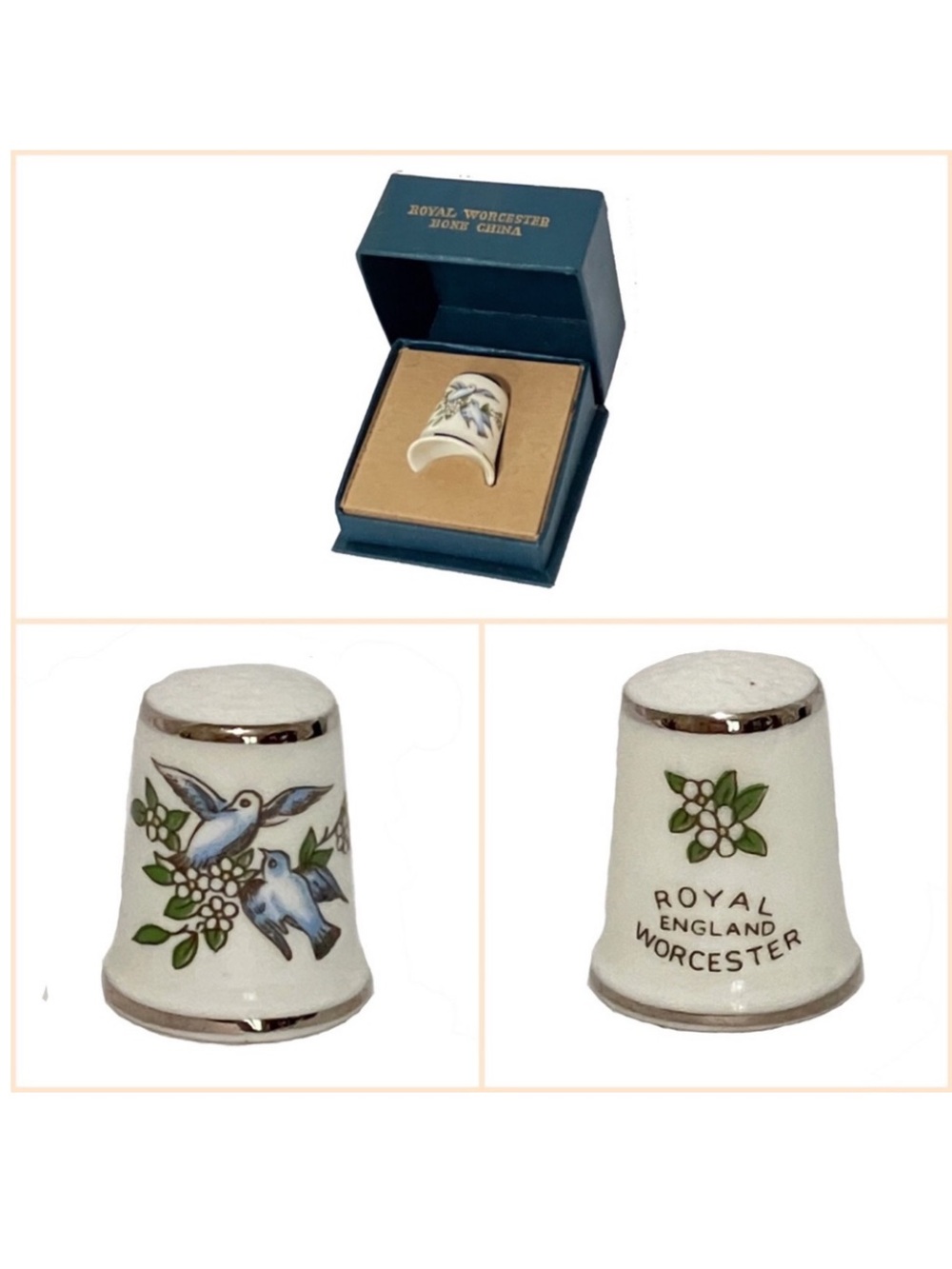 Royal Worcester Bluebird Porcelain Thimble in Original Presentation Box